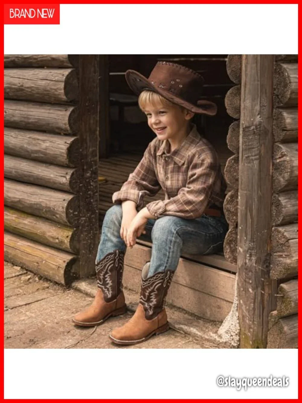 Kids Cowboy Boots Square Toe Western Pull Tabs Low Heel Calf High
